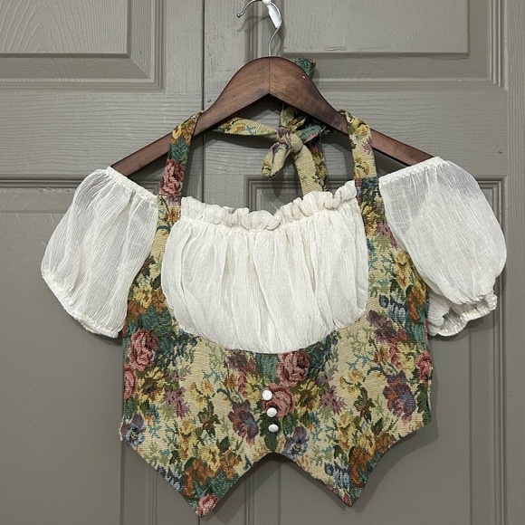CIDER Jacquard Floral Halter Corset Top - Picture 1 of 12